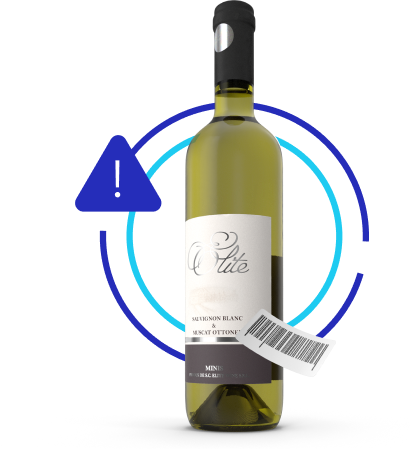 Image of SeeChange icon and a wine bottle with a barcode sticker placed on it, highlighting using self-checkout software to combat barcode switching