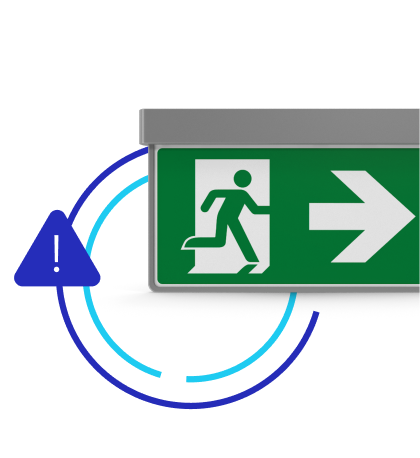 Image of SeeChange icon and an exit sign, highlighting using self-checkout software to intercept walkaways promptly