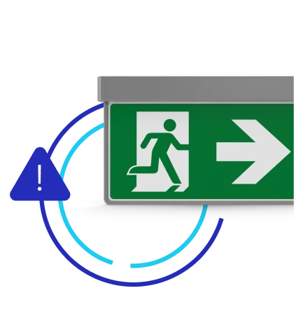 Image of SeeChange icon and an exit sign, highlighting using self-checkout software to intercept walkaways promptly