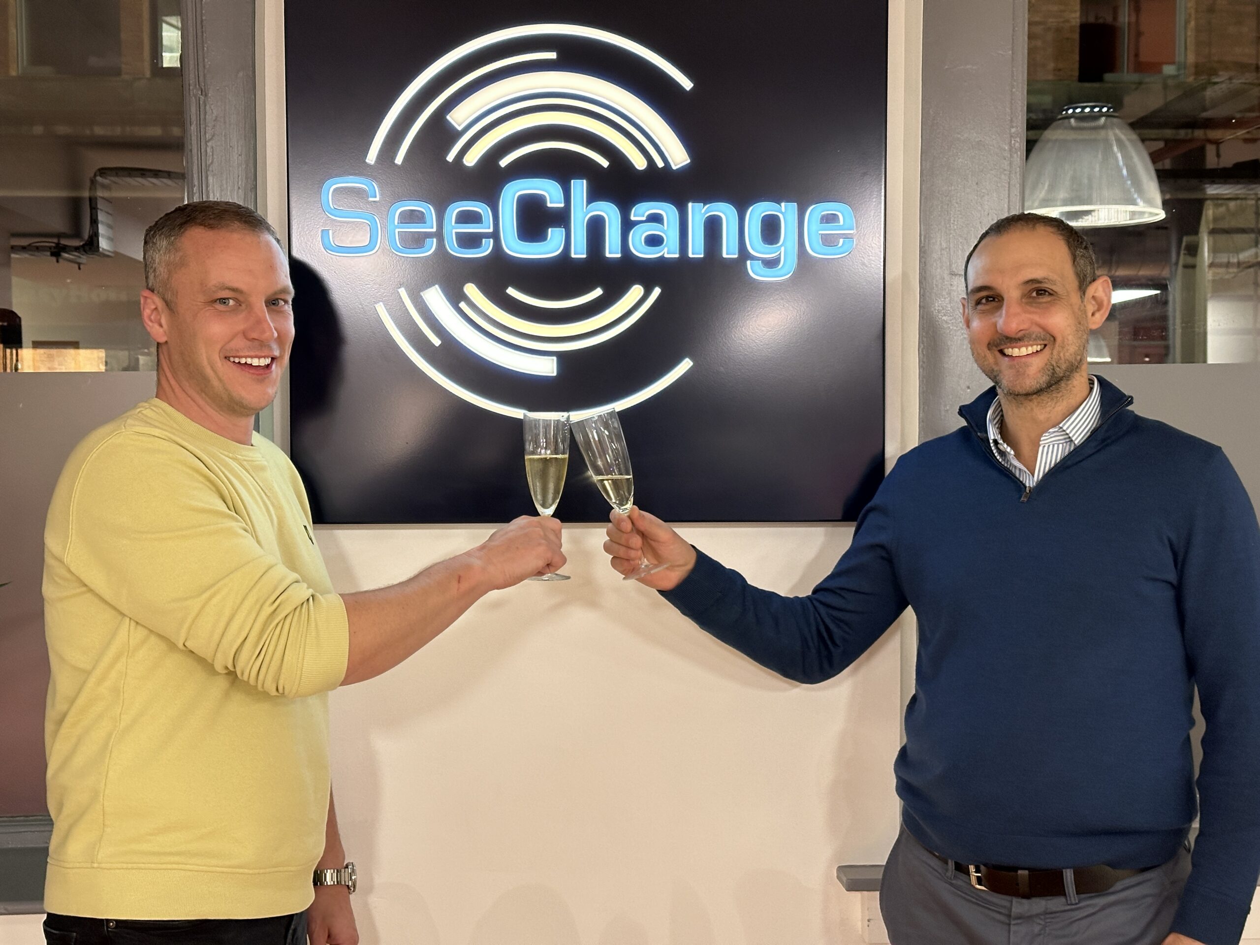 Mark Brady (left) and Jason Souloglou (right) celebrate SeeChange securing seed extension funding round of £8 million