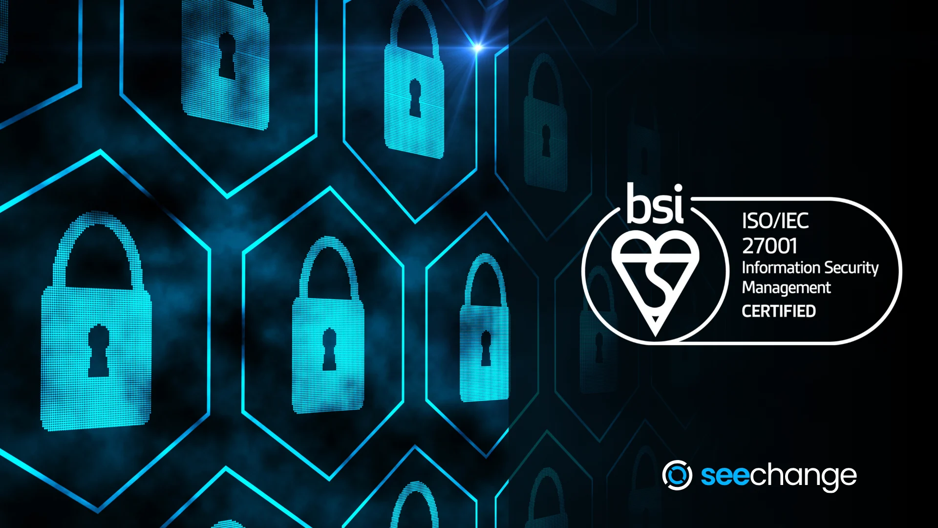 Image of digital padlocks with BSI ISO27001 certification, SeeChange is ISO27001 certified